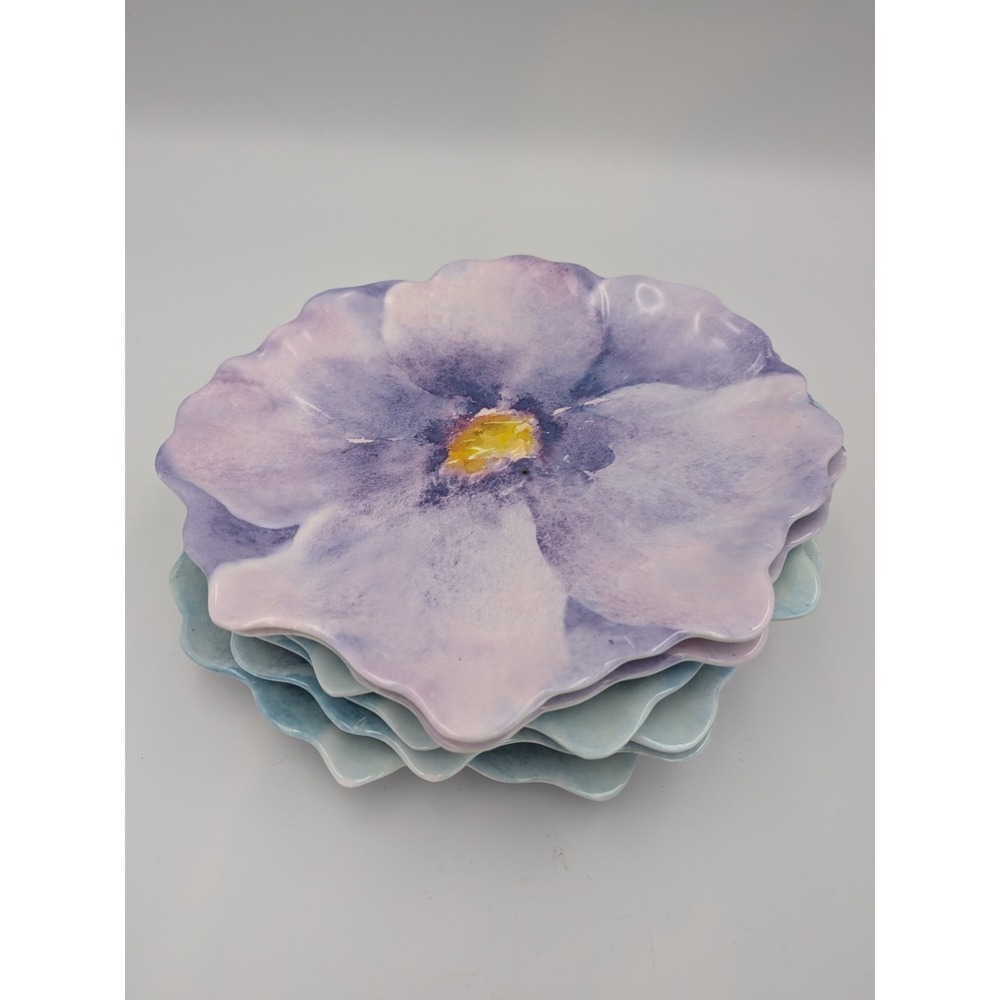 Pier‎ 1 Figural Flower 7" Melamine Plates Set of 6, Dessert/Appetizer/Canape
